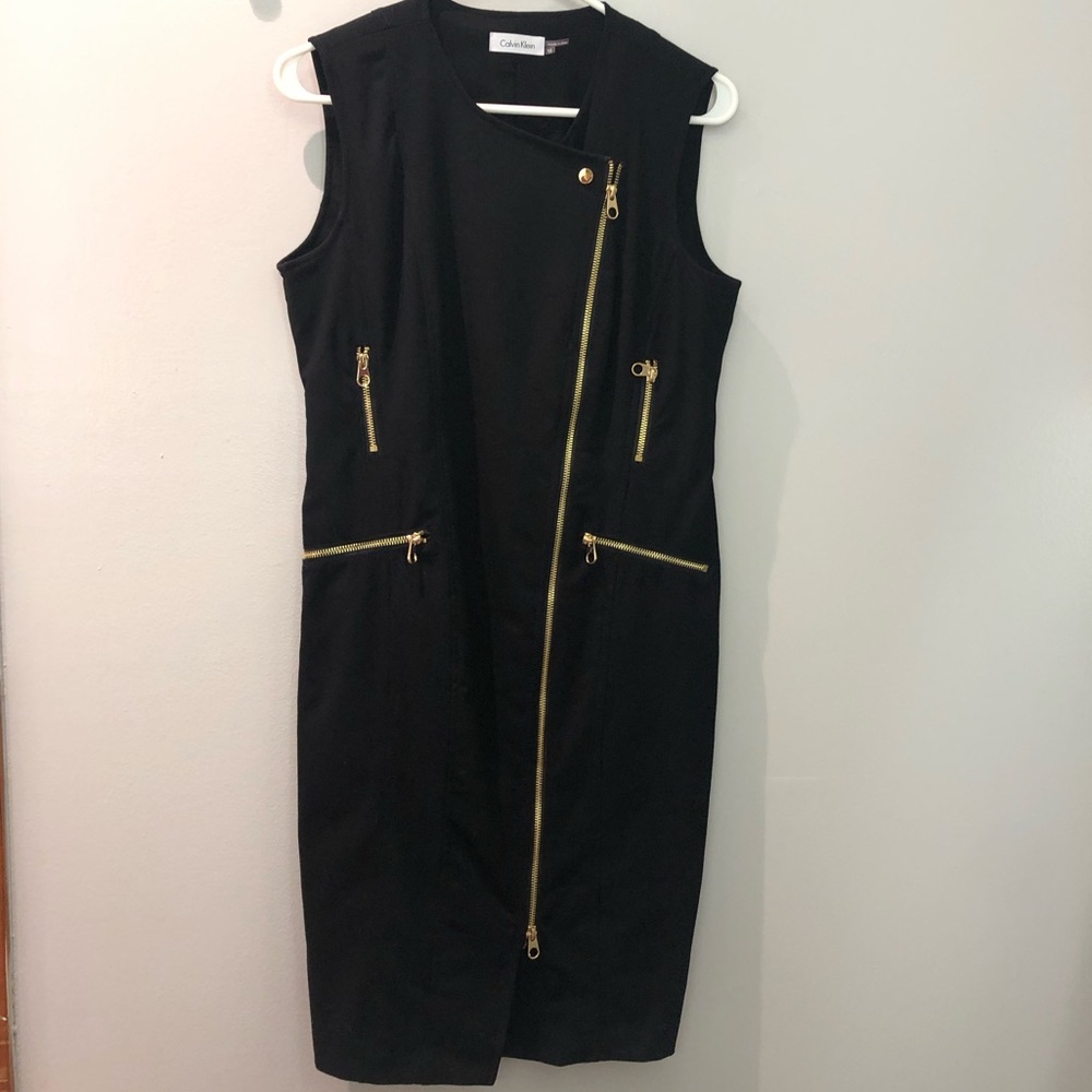 Calvin Klein black dress with gold zippers